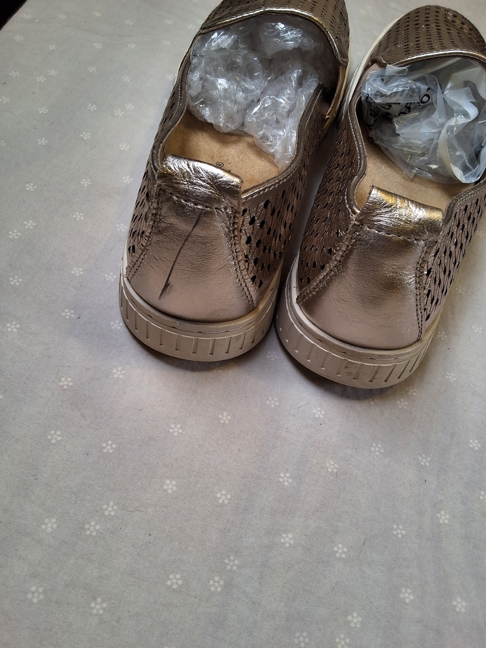 Bella Vita Metallic Gold Perforated Slip-On Loafers - Picture 3 of 8